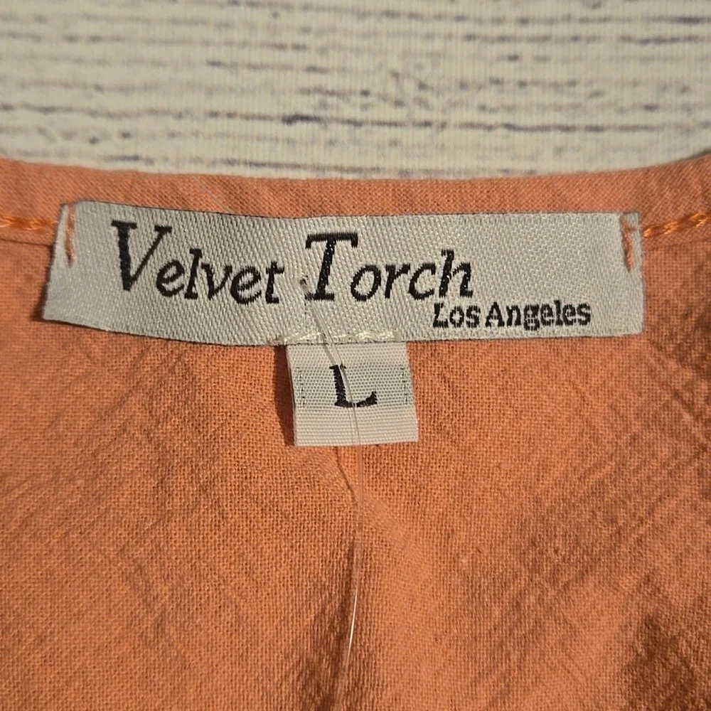 Velvet Torch Babydoll Skater Dress w/ 3/4 Puff Sleeves Pink/Peach Size L NWT - Picture 8 of 11